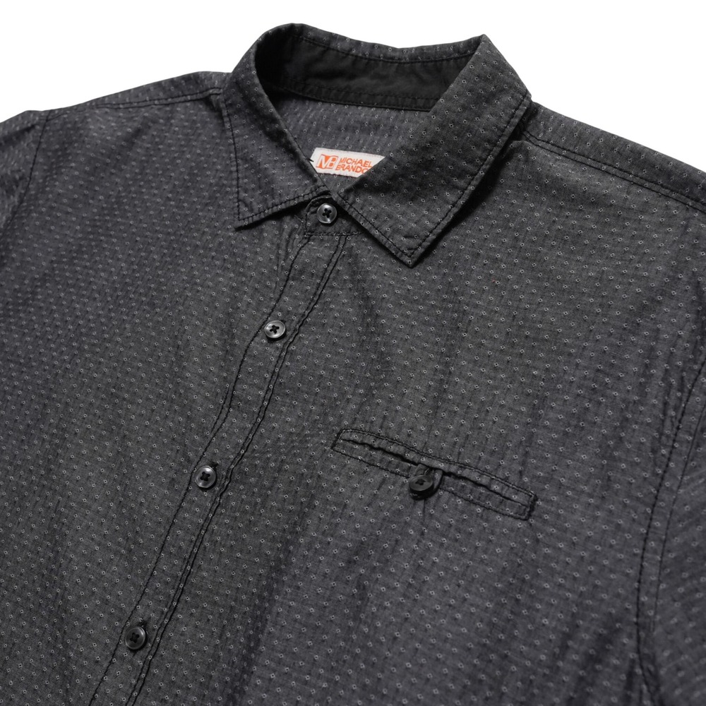 Michael Brandon Button Up Short Sleeve Shirt Mens Large Black Geometric Pocket